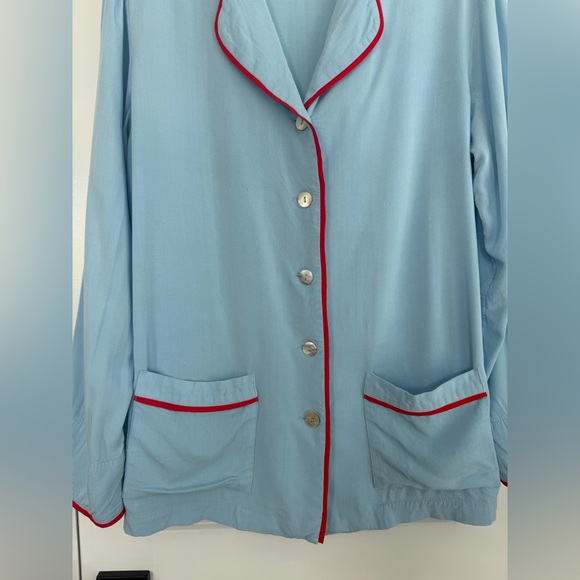 SLEEPER Women’s Long Sleeve Button Down Pajama Top Blue Red Trim Size Large - Picture 3 of 11